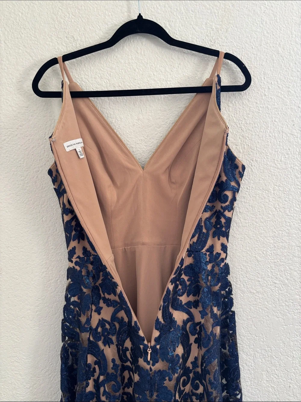 Dress The Population Navy Nude Blair Sequins Cocktail Midi Dress Size Small - Picture 8 of 11